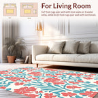 Coral And Teal Floral Vine Design Rug