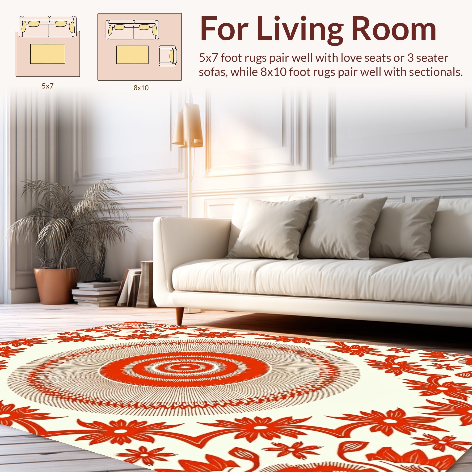 Red Floral Sunburst Mandala Design Rug