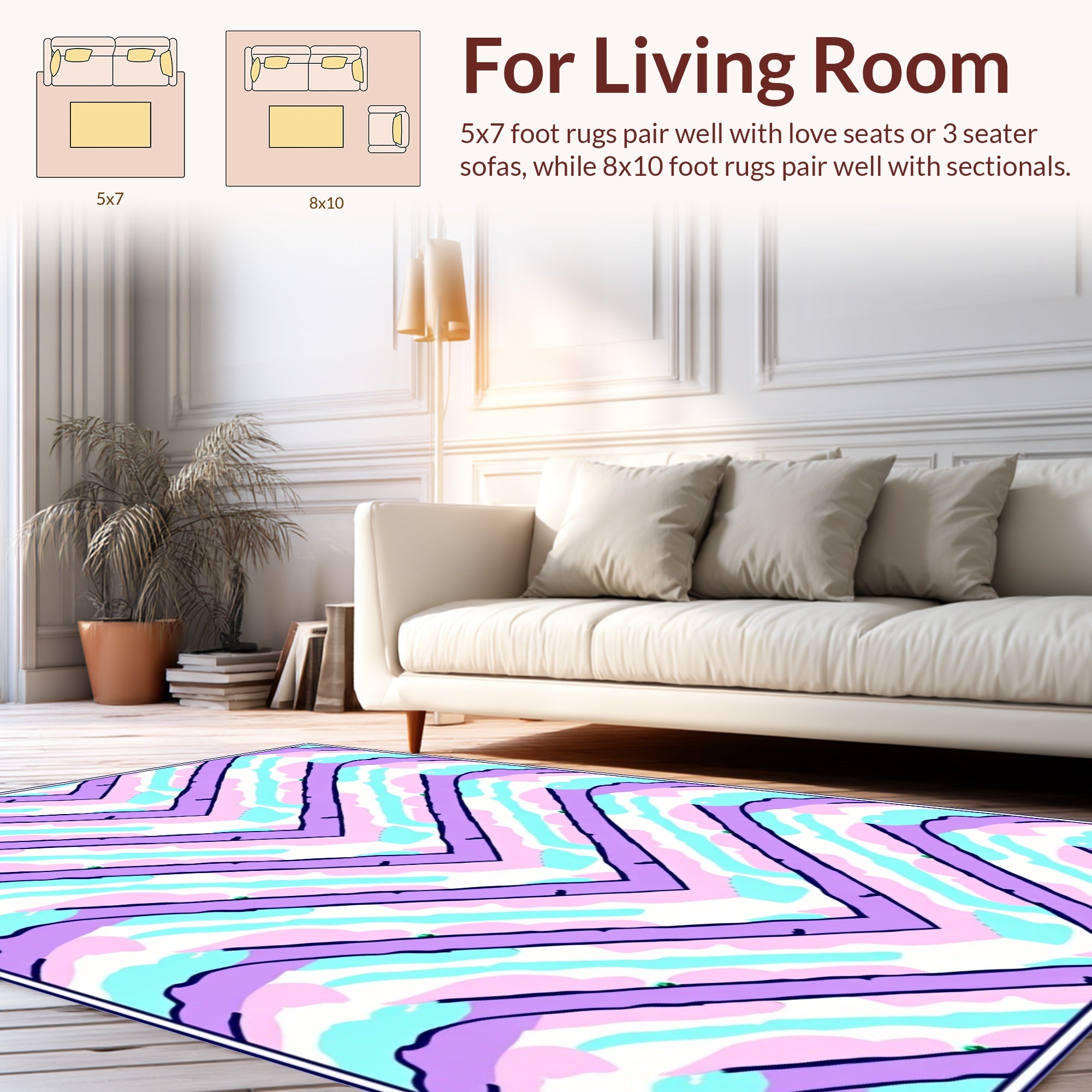 Chevron Pastel Swirl Design Rug