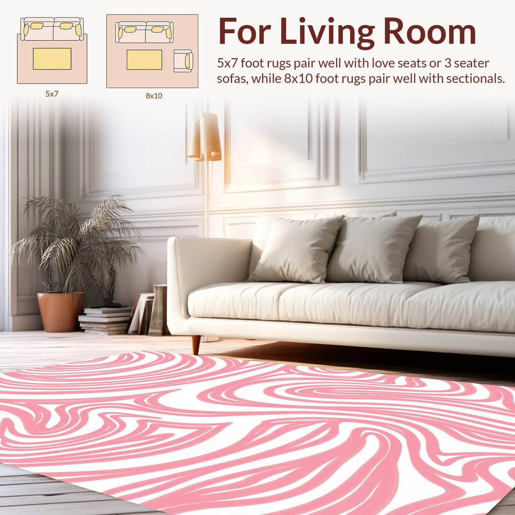 Swirl Pattern Pink White Abstract Rug