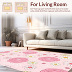 Pink Rose Daisy Floral Pattern Rug