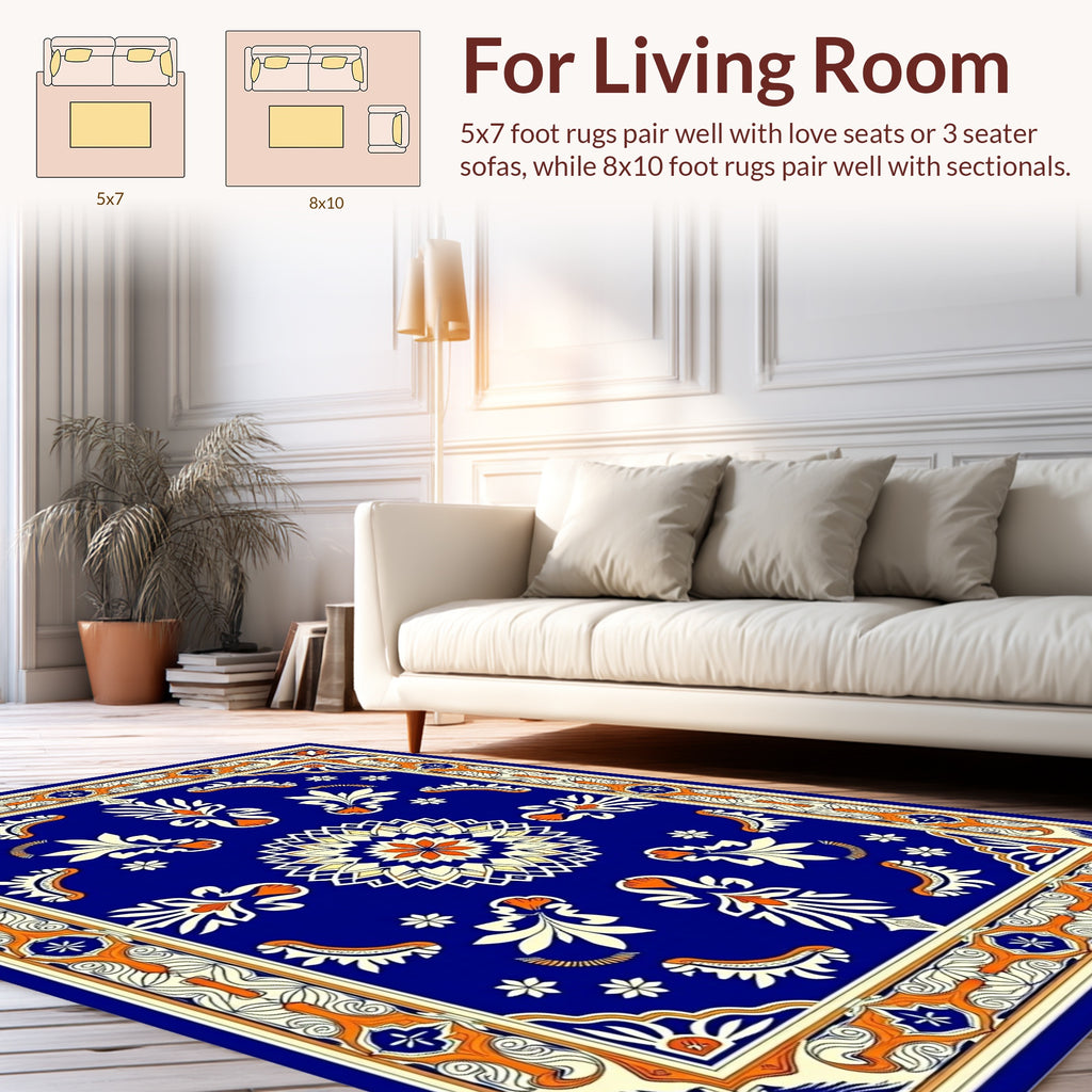 Bold Floral Medallion With Geometric Border Rug