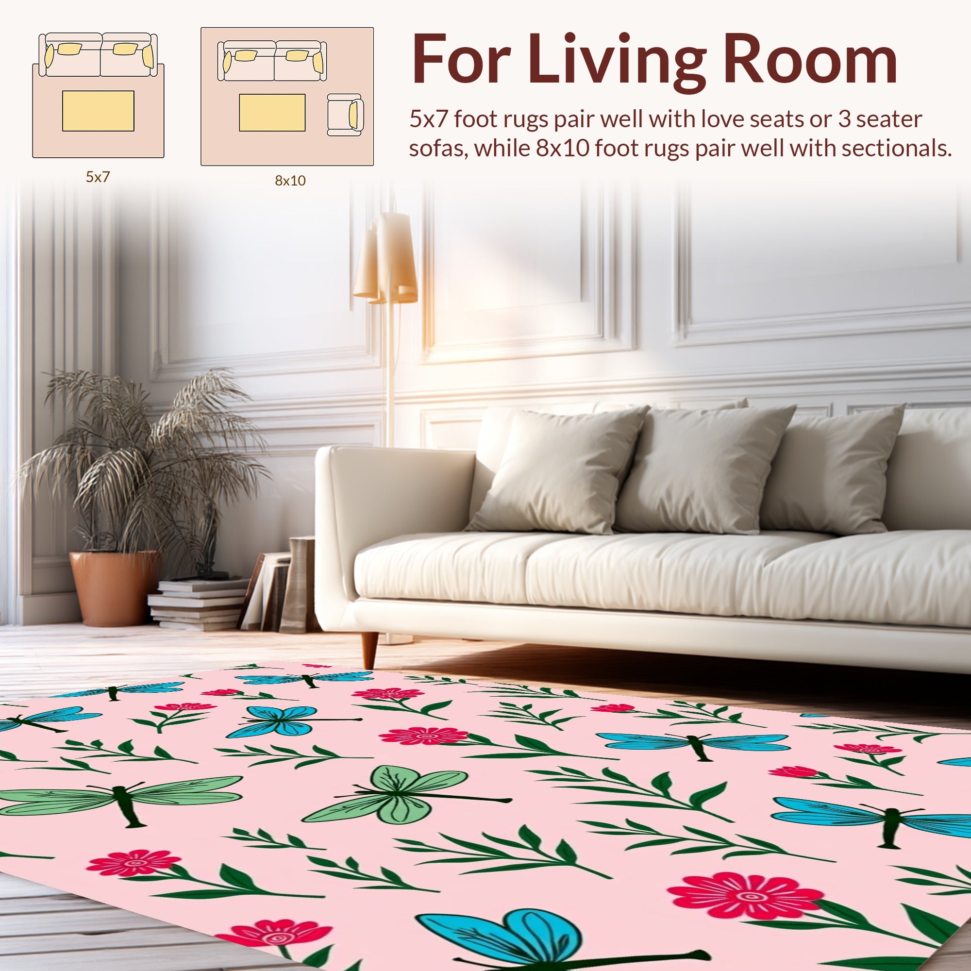 Dragonfly Flower Garden Pattern Rug
