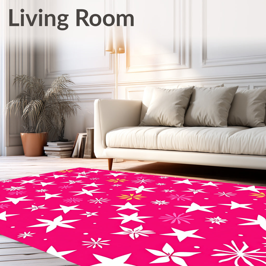 Whimsical Starburst Pattern On Pink Rug