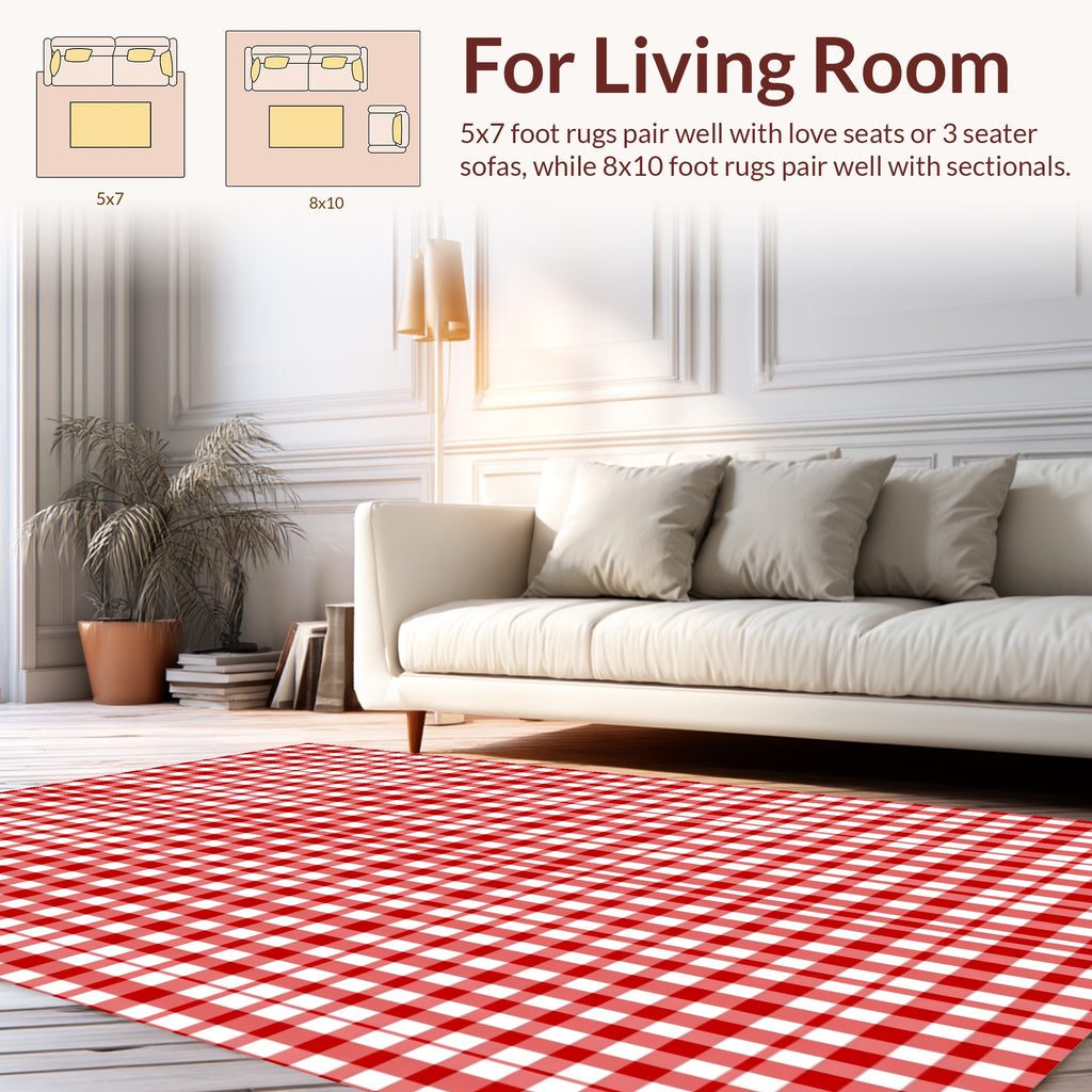 Classic Red White Gingham Pattern Rug