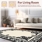 Black And White Ornate Floral Border Rug