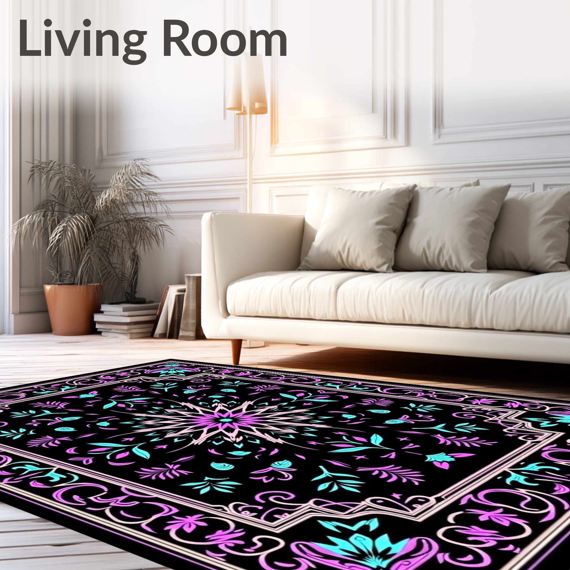 Ornate Pink Teal Floral Mandala Rug