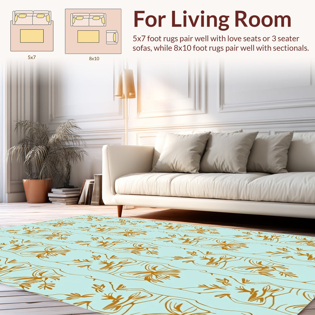 Elegant Gold Floral Vertical Stripe Design Rug