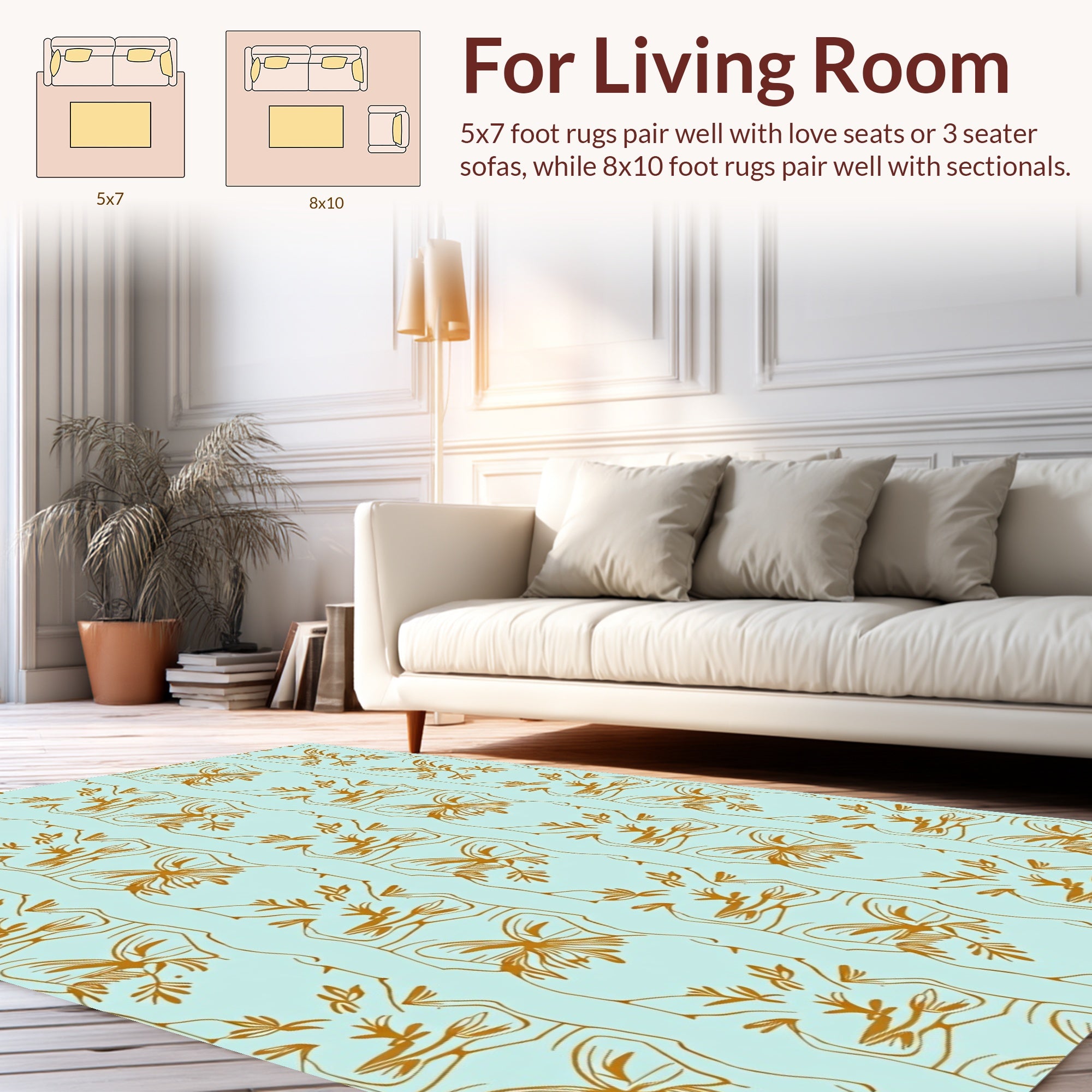Elegant Gold Floral Vertical Stripe Design Rug