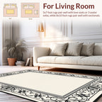 Ornate Black Floral Border Design Rug