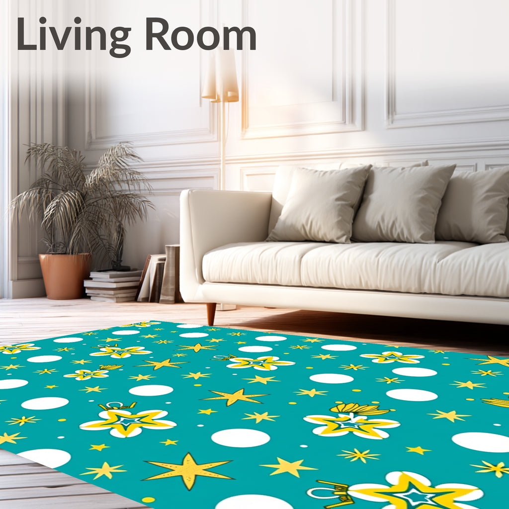 Teal Yellow Star Garland Circles Rug