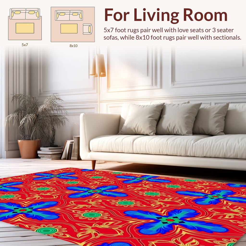 Vibrant Floral Tile Pattern Rug