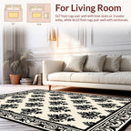 Classic Black Damask Floral Design Rug