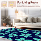 Aqua Leaf Pattern on Dark Blue Rug