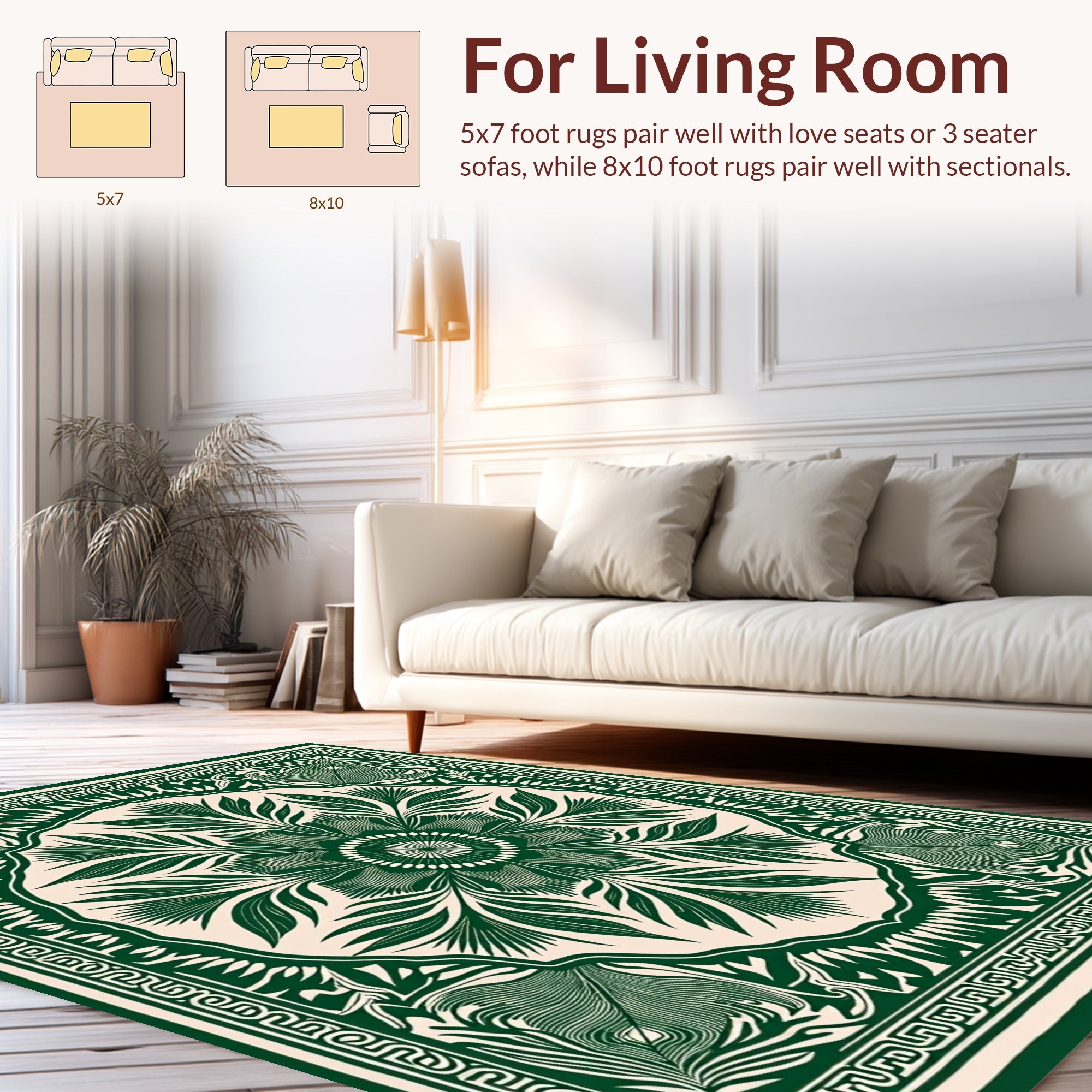 Green Floral Medallion Intricate Pattern Rug