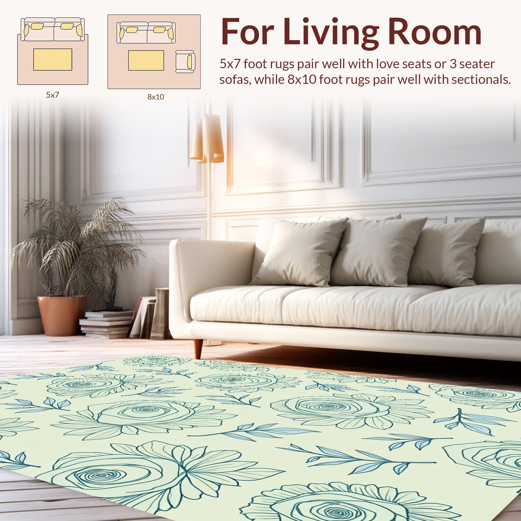 Outline Floral Leaf Pattern Rug
