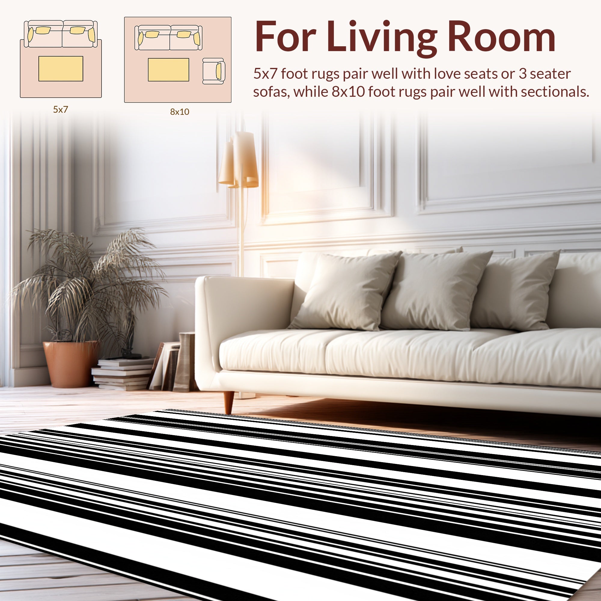 Bold Black White Stripe Pattern Rug