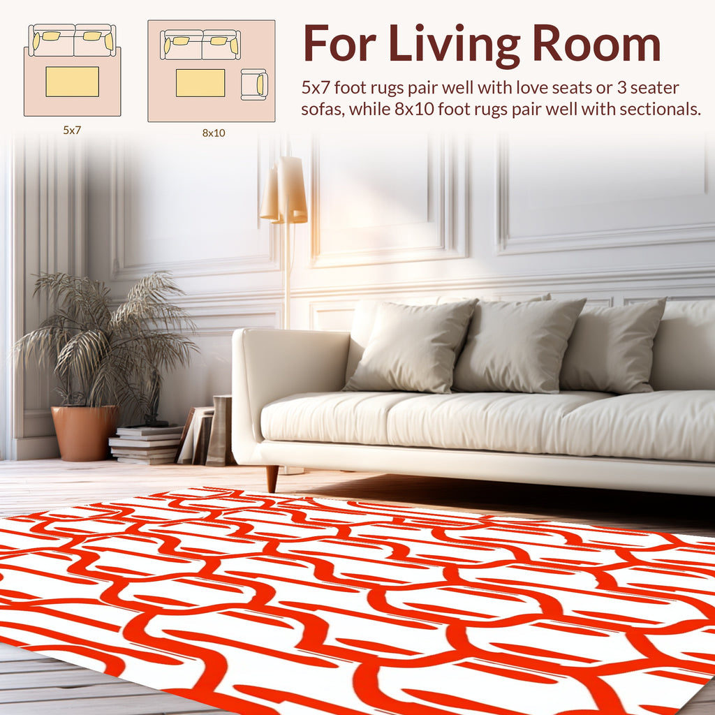 Ornamental Red And White Pattern Rug