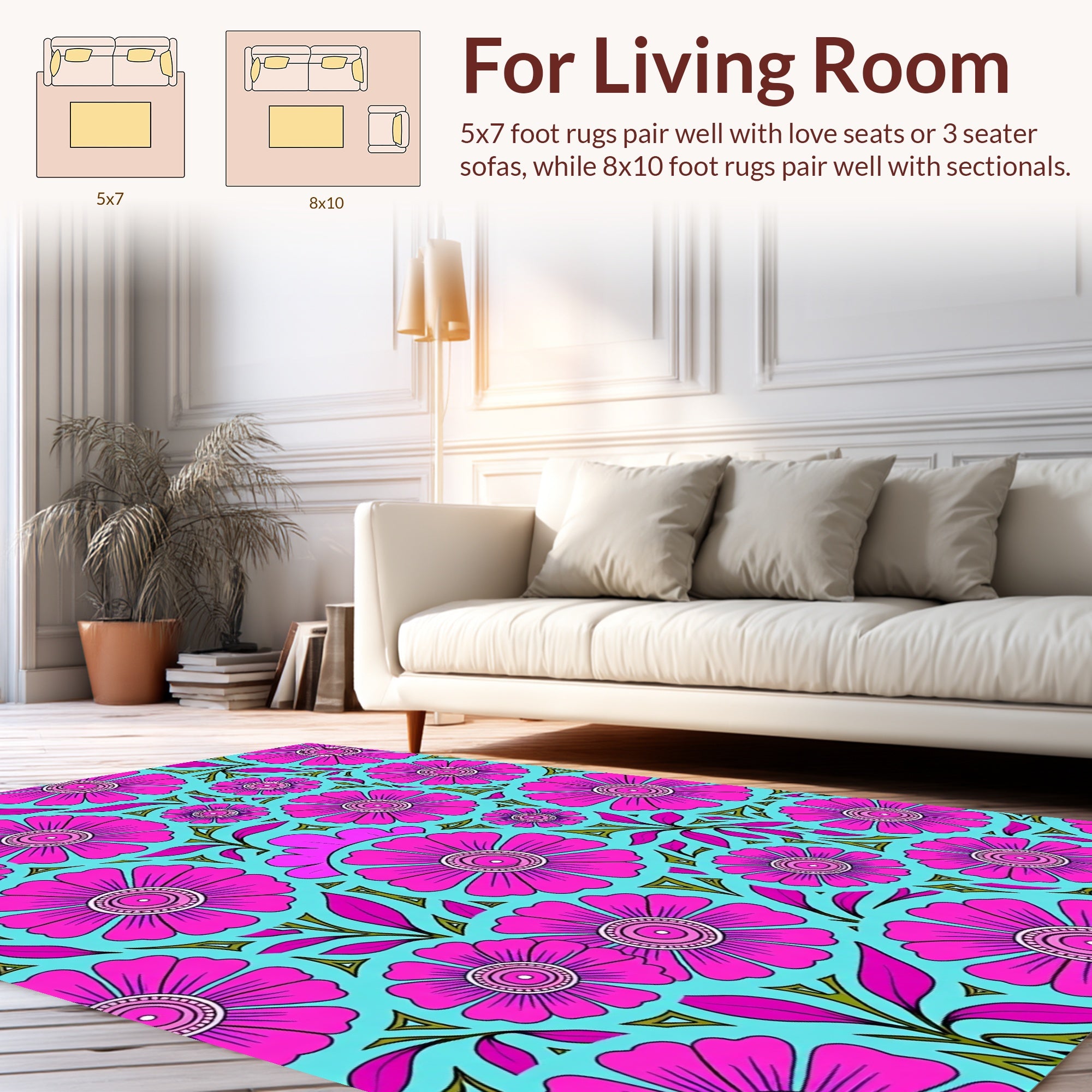 Bold Pink Floral Pattern Rug