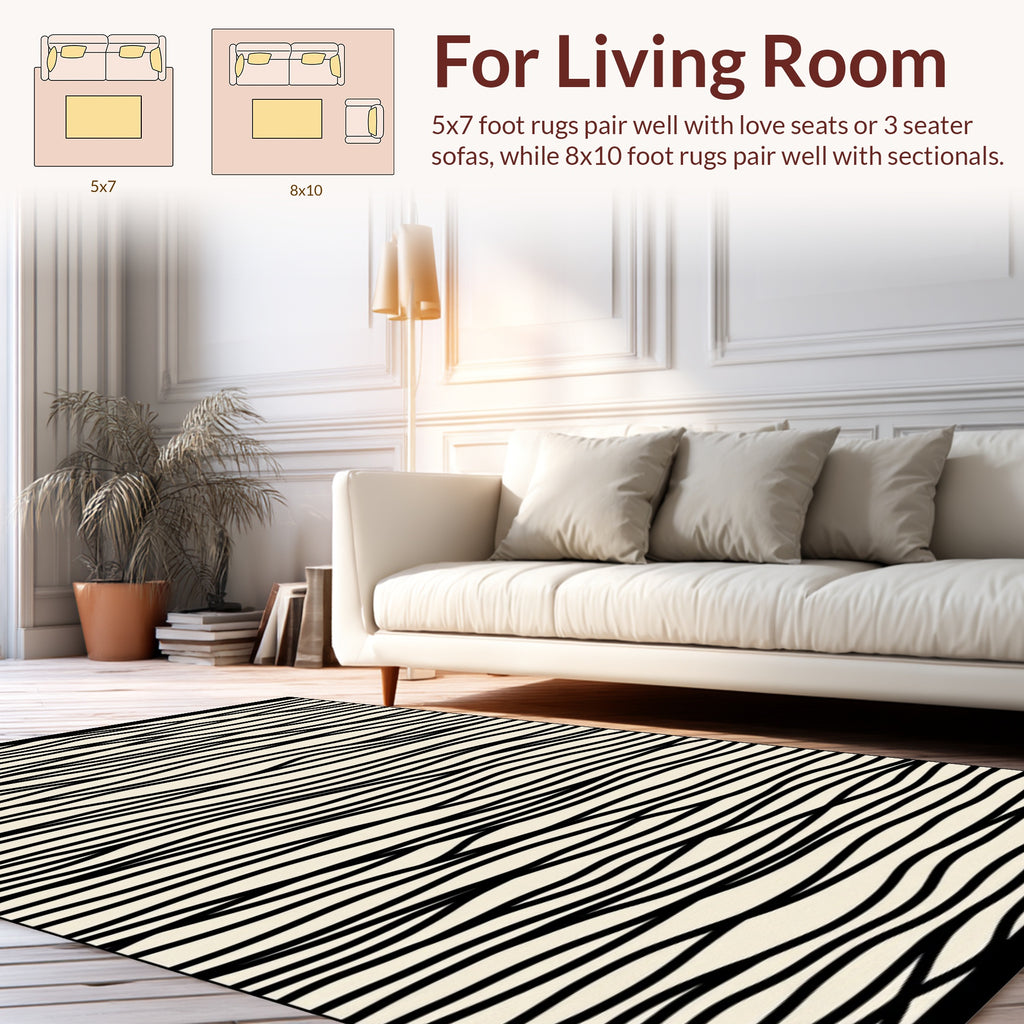 Abstract Black Line Textured Rug