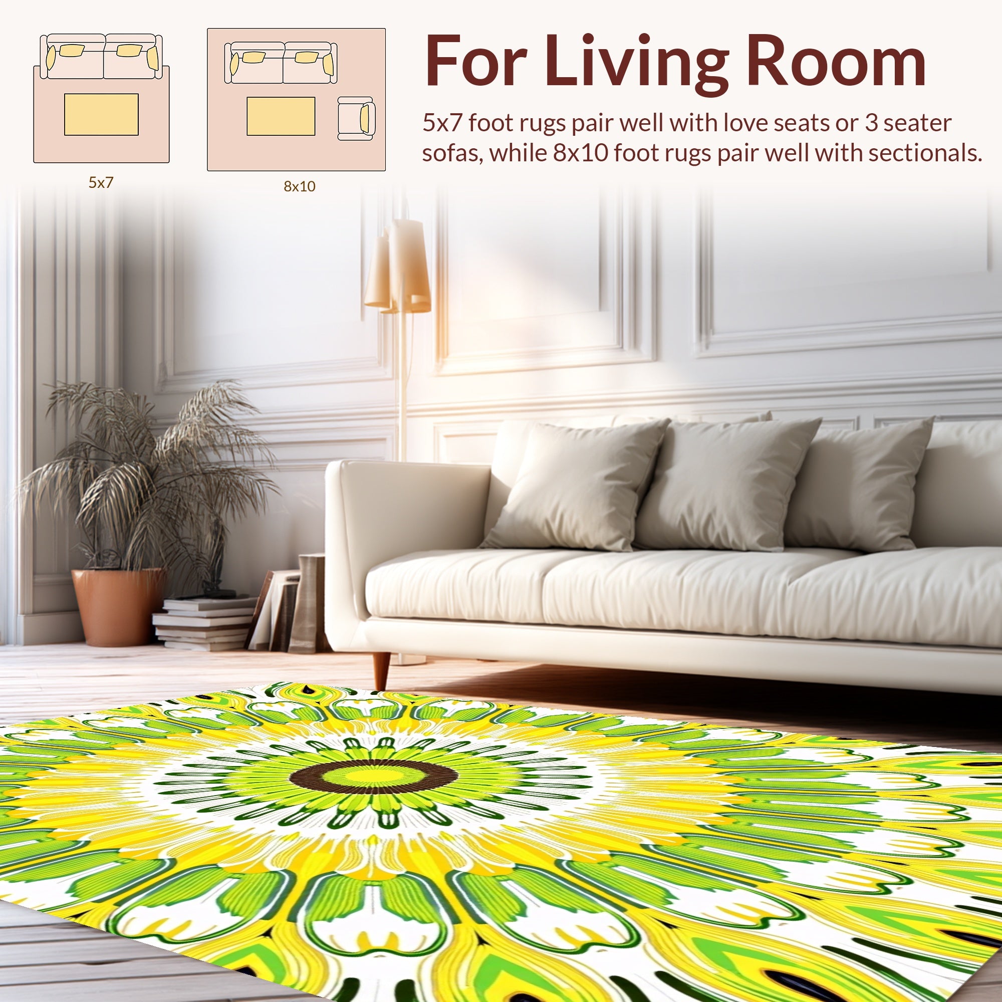 Radiant Green Yellow Sunburst Medallion Rug