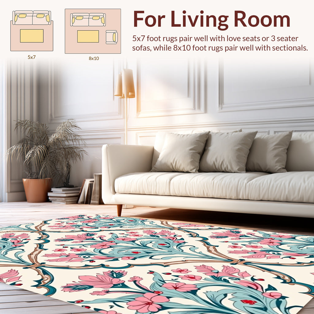 Art Nouveau Floral Pink Teal Design Rug