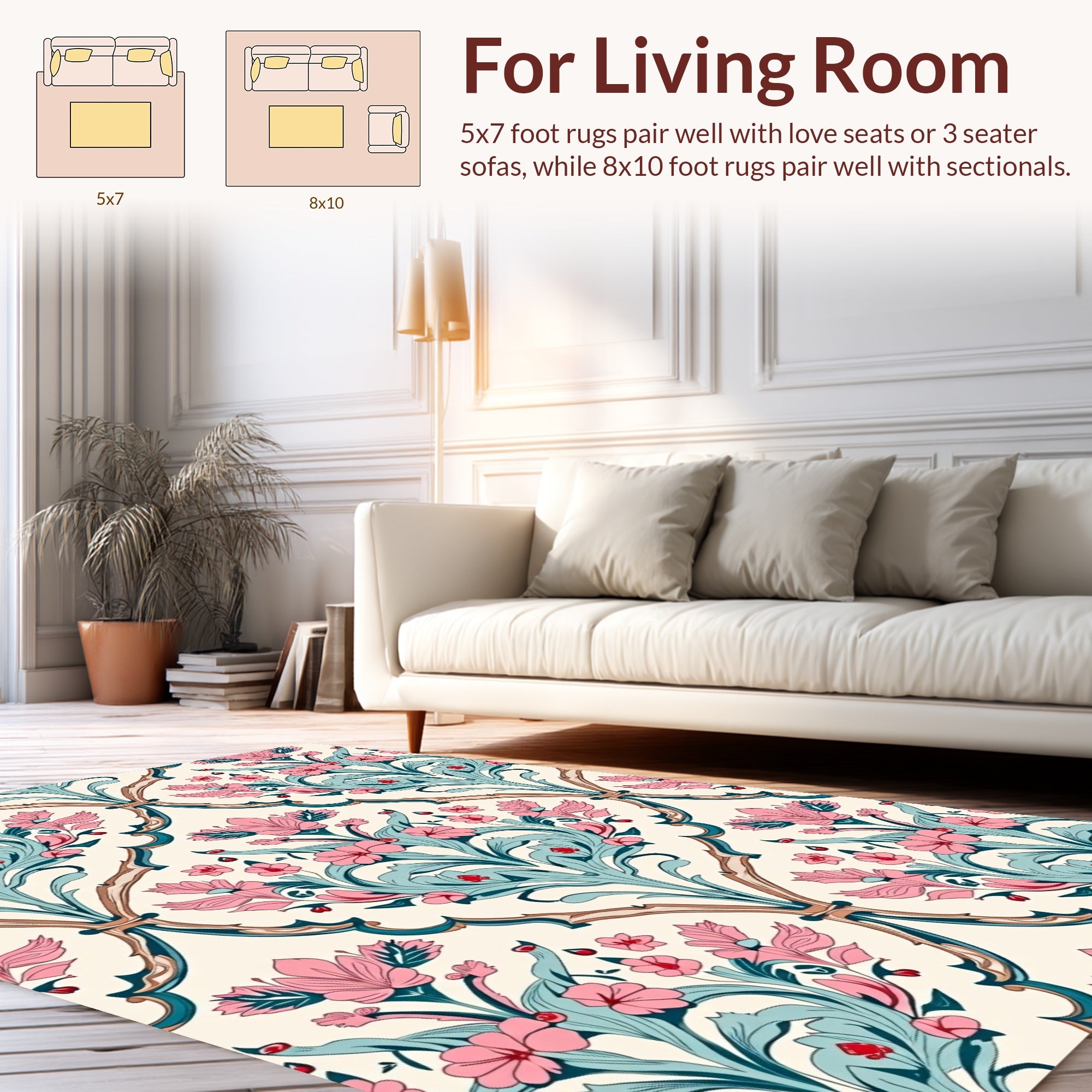 Art Nouveau Floral Pink Teal Design Rug