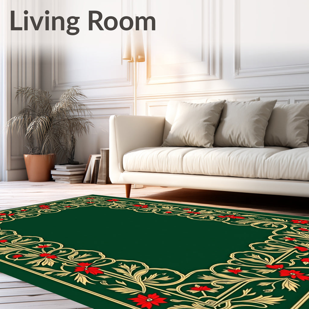 Emerald Green Crimson Floral Vine Rug