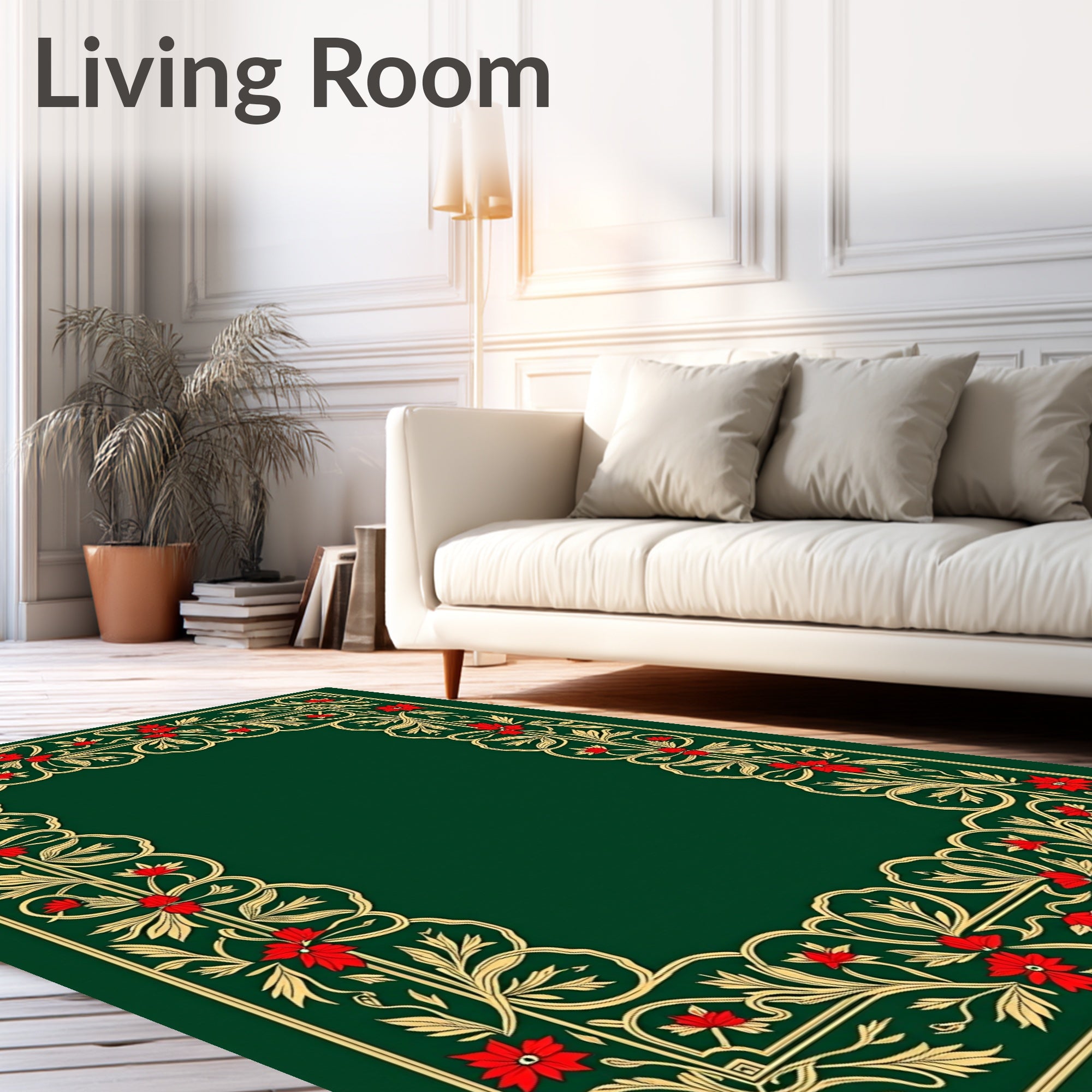 Emerald Green Crimson Floral Vine Rug