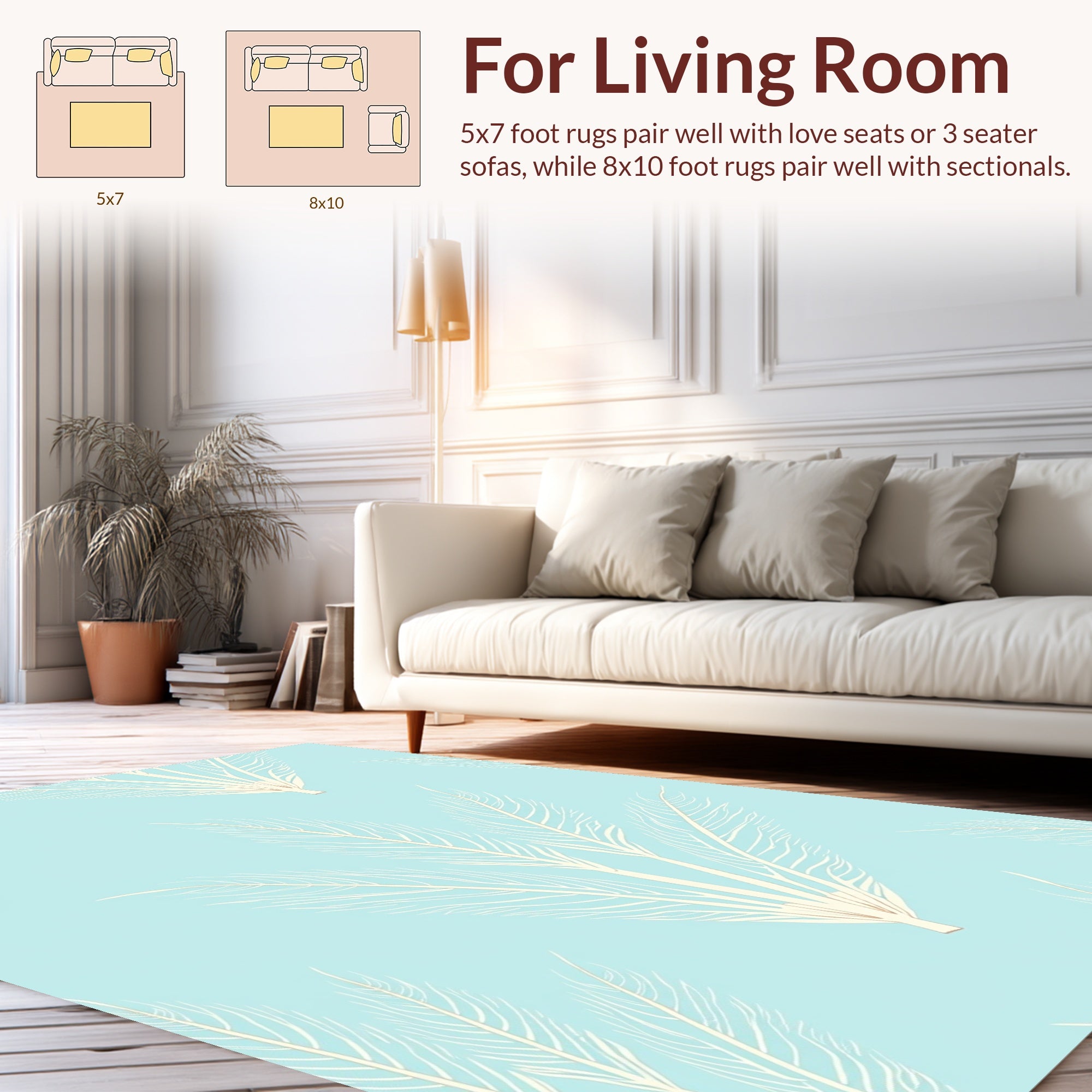 Light Blue Subtle Feather Design Rug