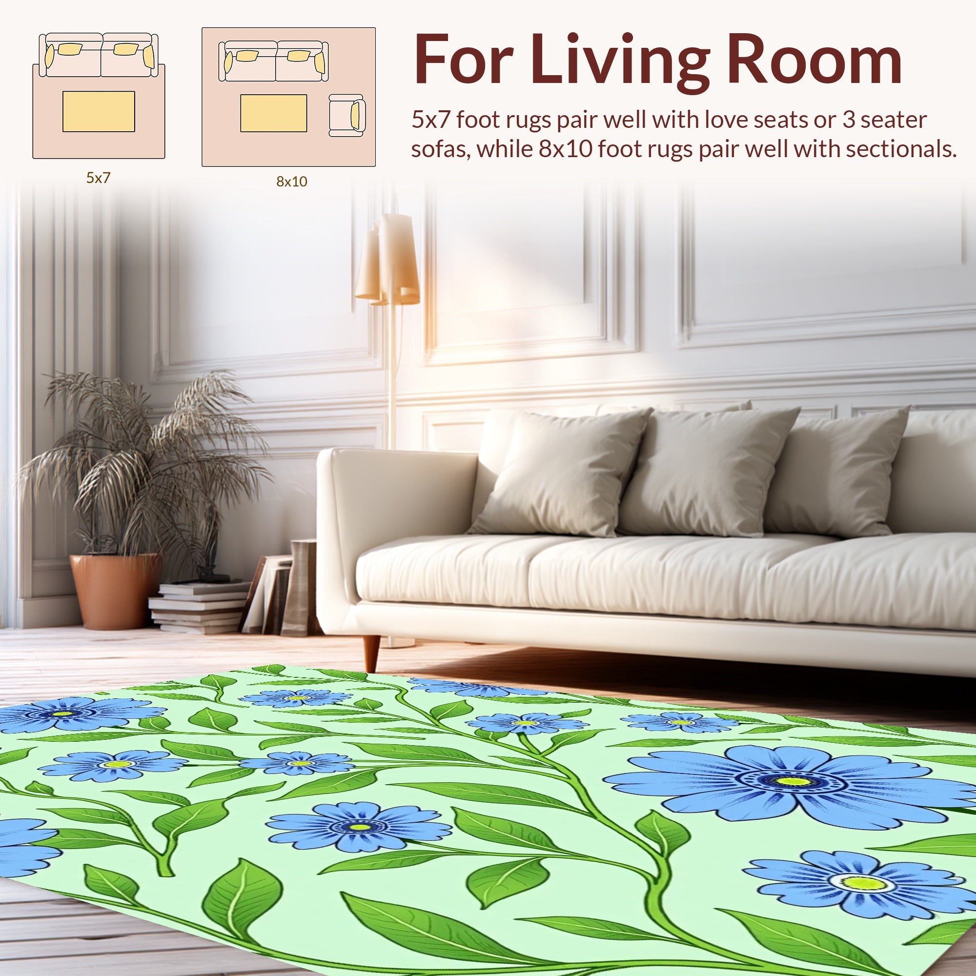 Delicate Blue Floral Vine Pattern Rug