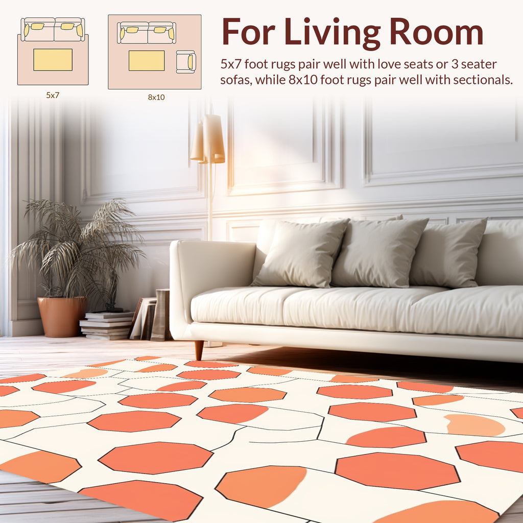 Abstract Geometric Orange Cream Pattern Rug