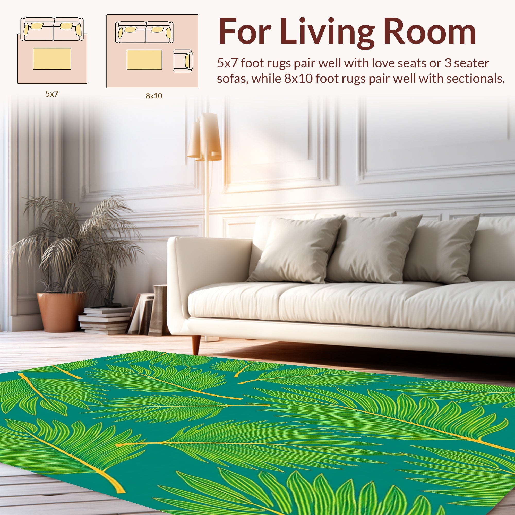 Tropical Green Leaf Pattern Rug