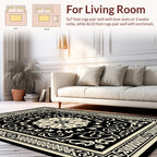 Black White Ornate Floral Rug