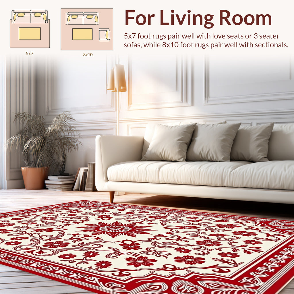 Red Floral Medallion Intricate Border Rug