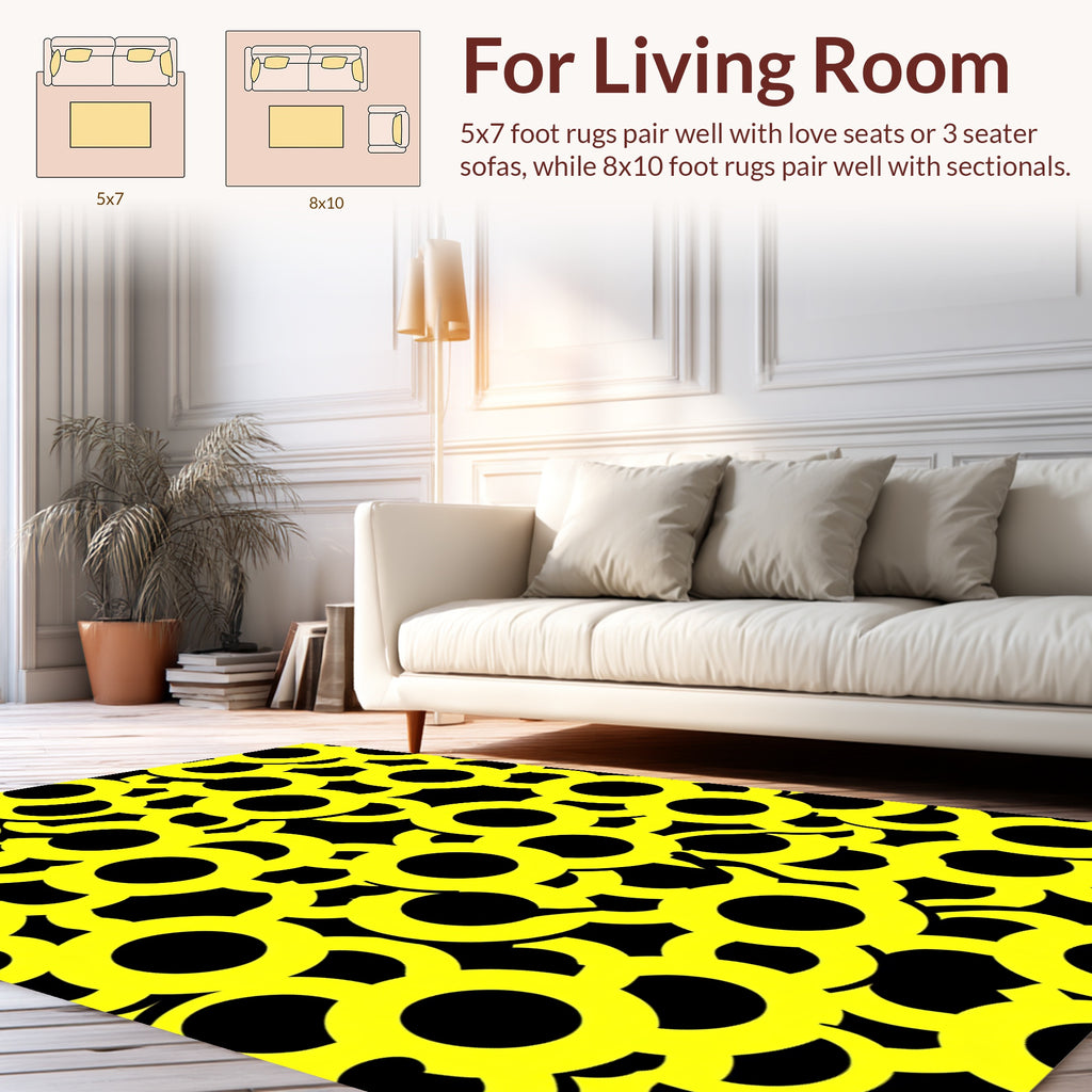 Bold Yellow Circular Pattern Rug