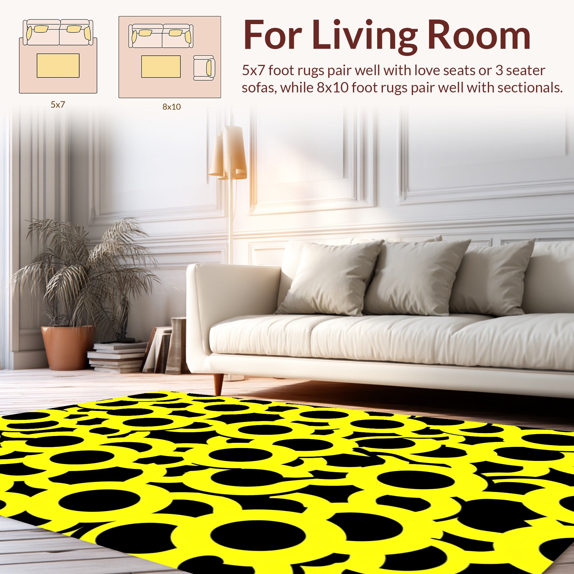 Bold Yellow Circular Pattern Rug