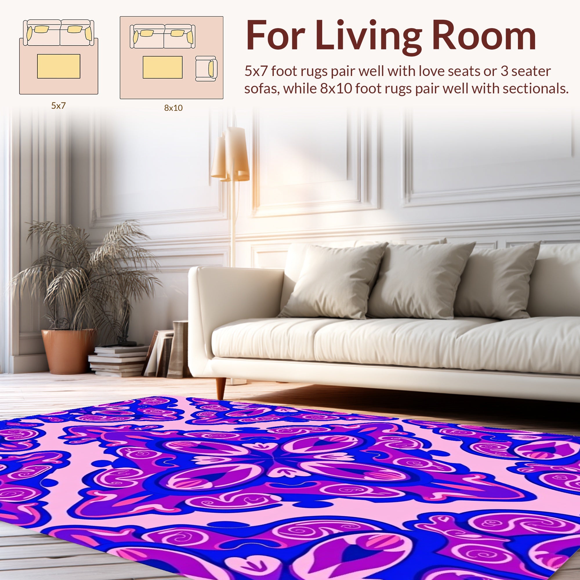 Pink Blue Floral Swirl Pattern Rug