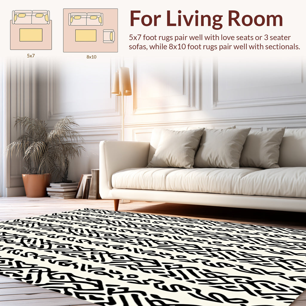 Intricate Black White Striped Pattern Rug