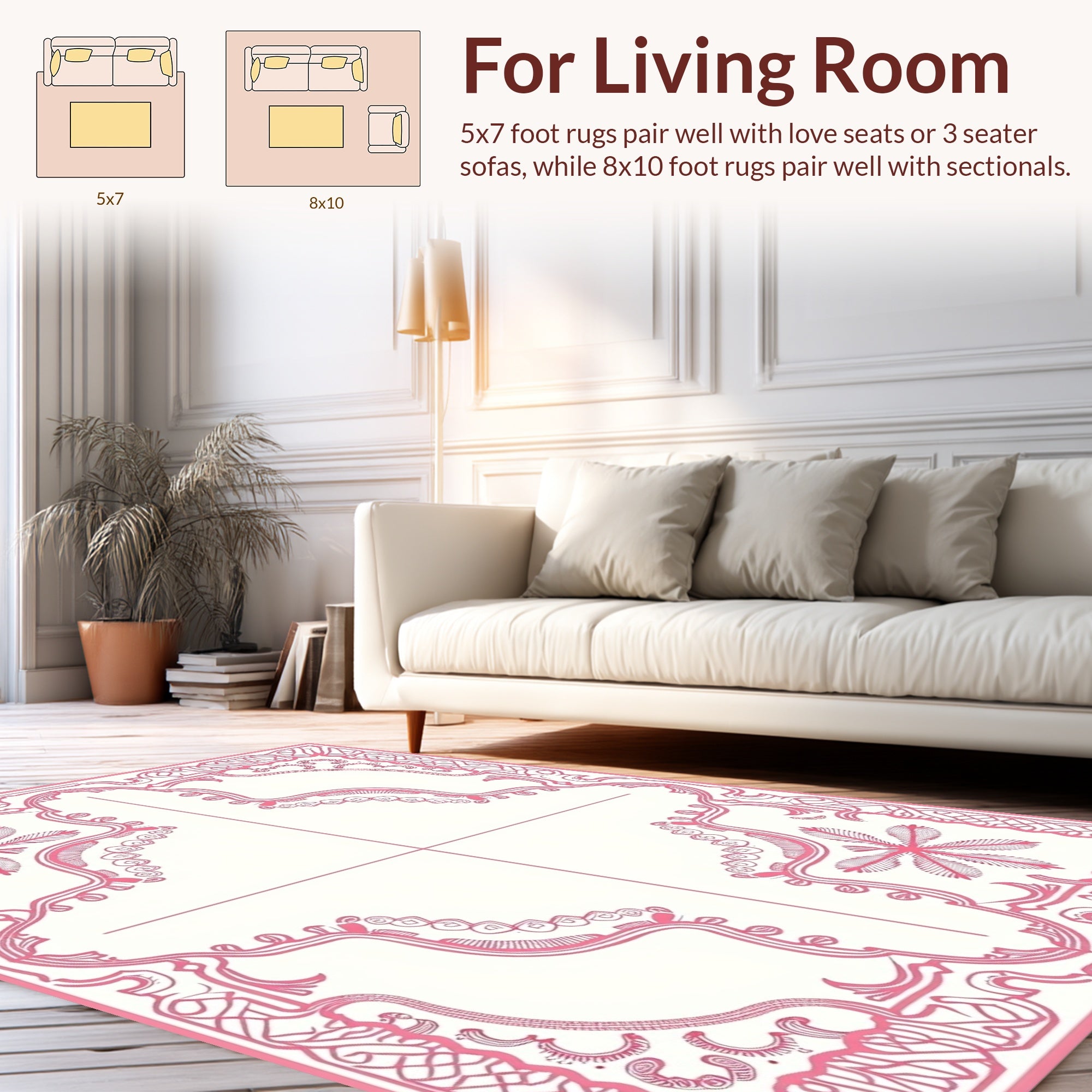 Pink Ornate Floral Border Design Rug