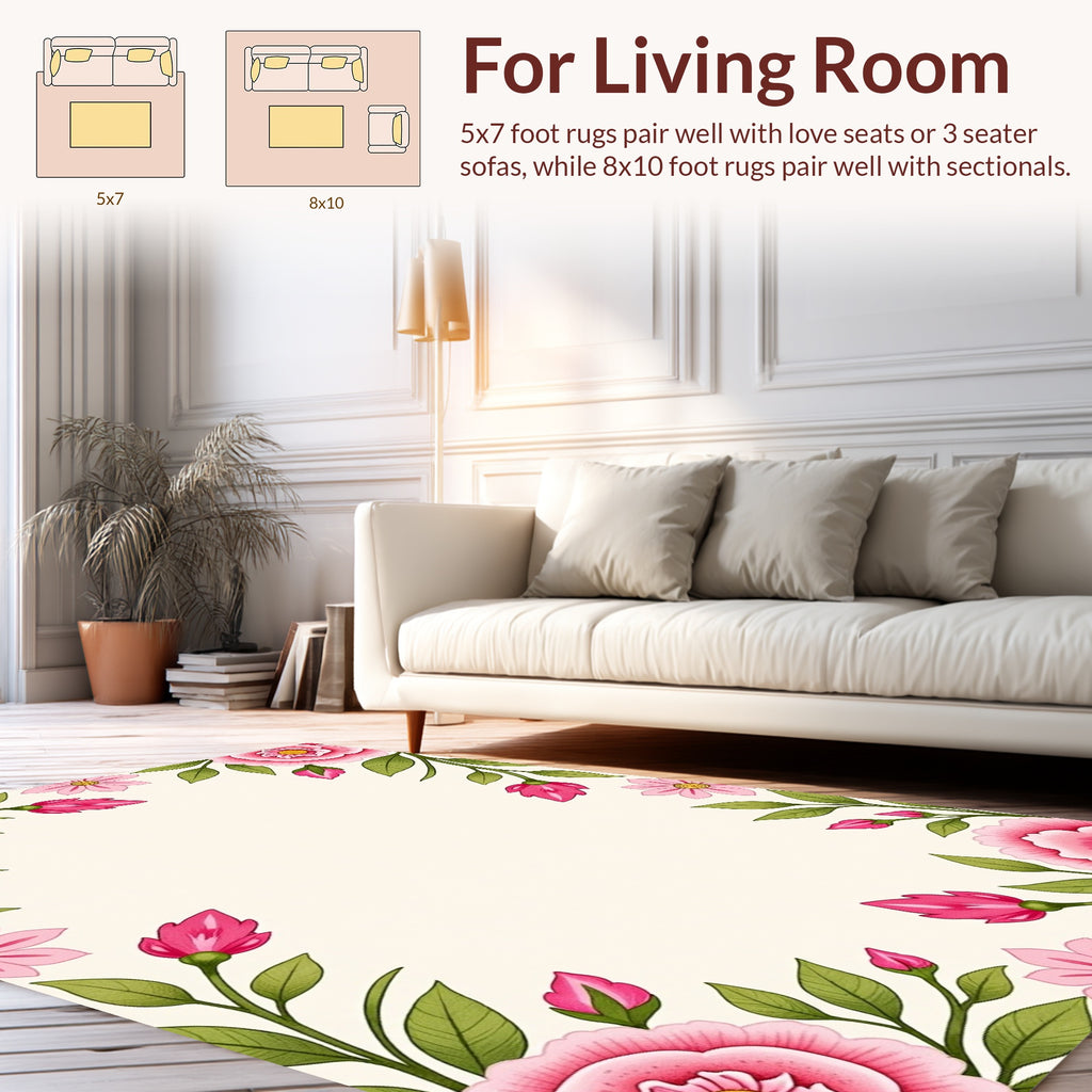 Pink Floral Border Pattern Rug