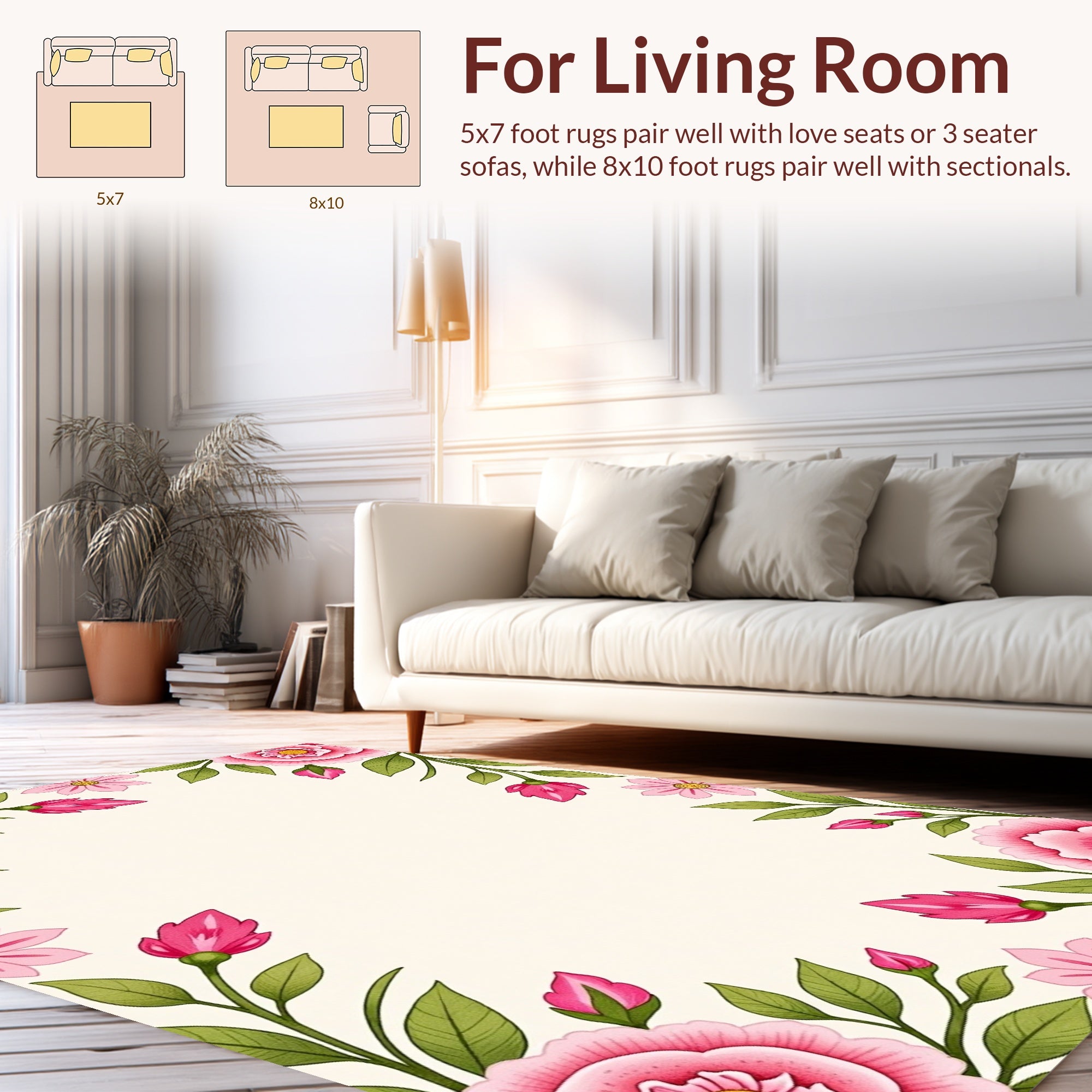 Pink Floral Border Pattern Rug