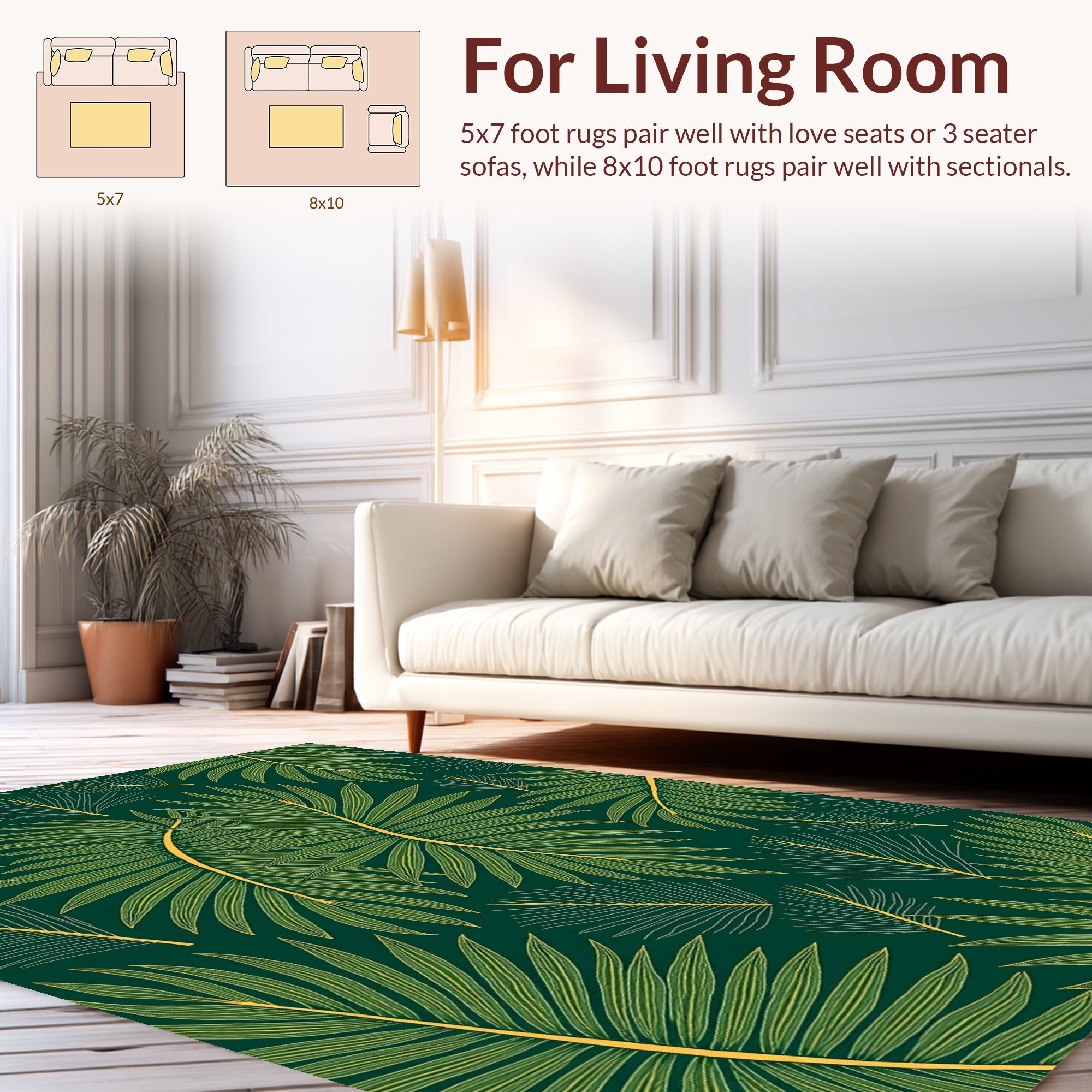 Green Tropical Leaf Pattern Design Rug