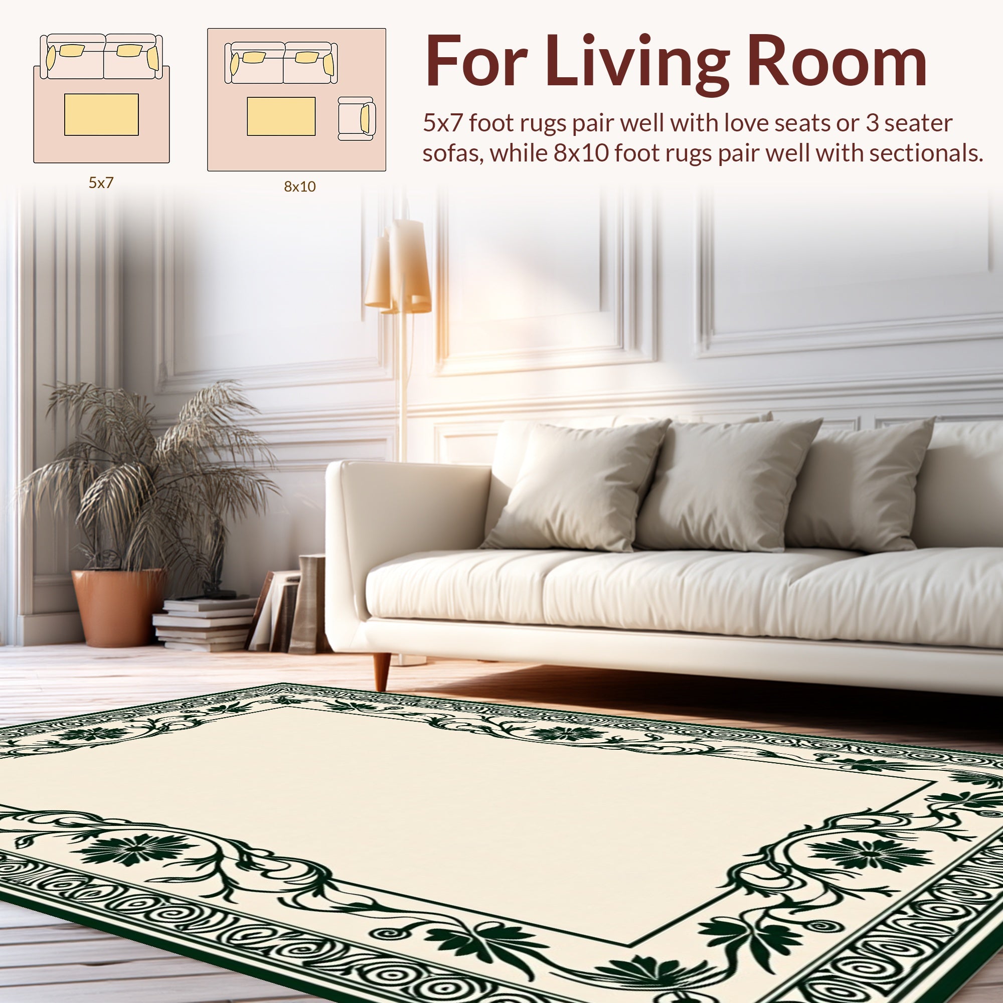 Ornate Floral Vines Border Design Rug