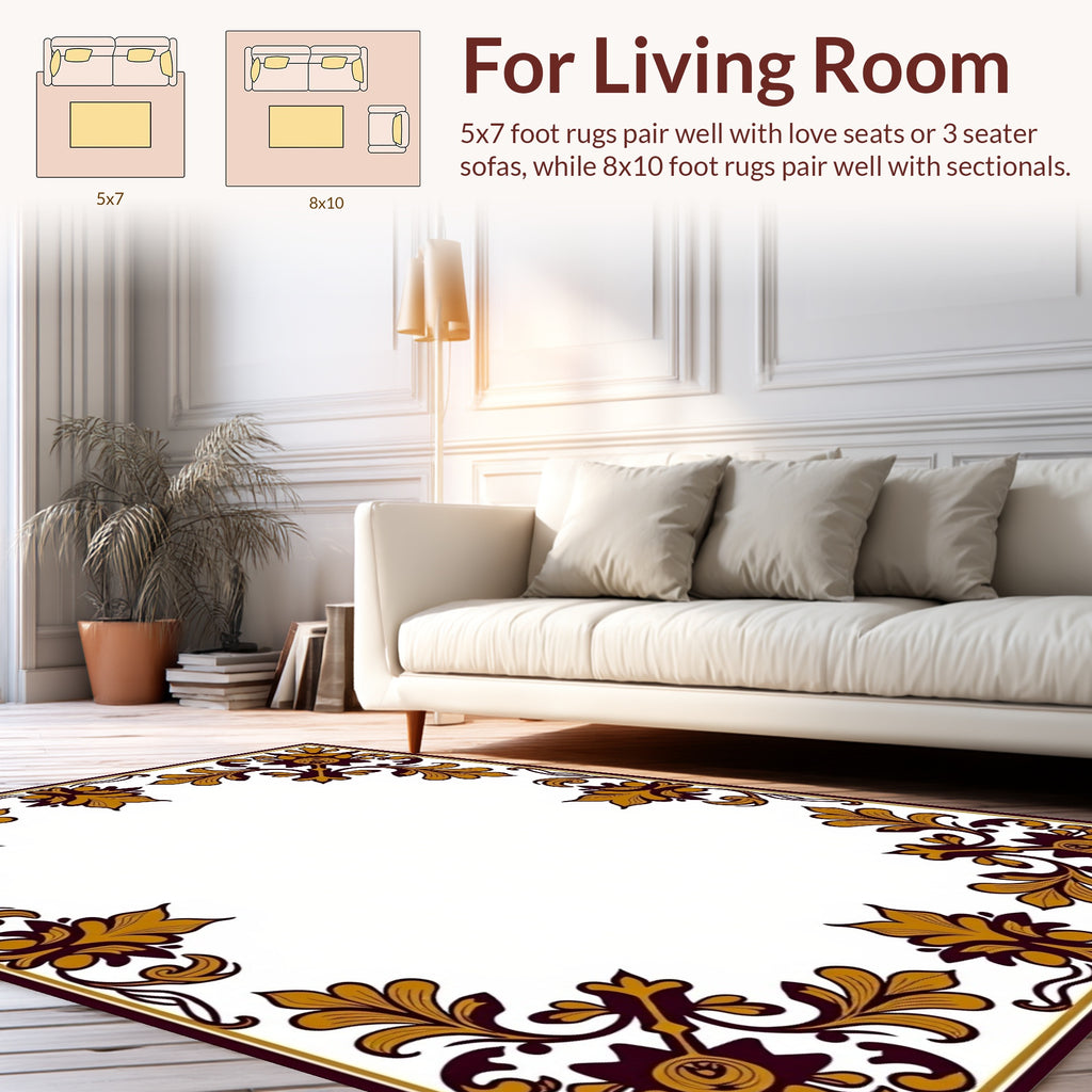 Ornate Floral Scrollwork Border Design Rug