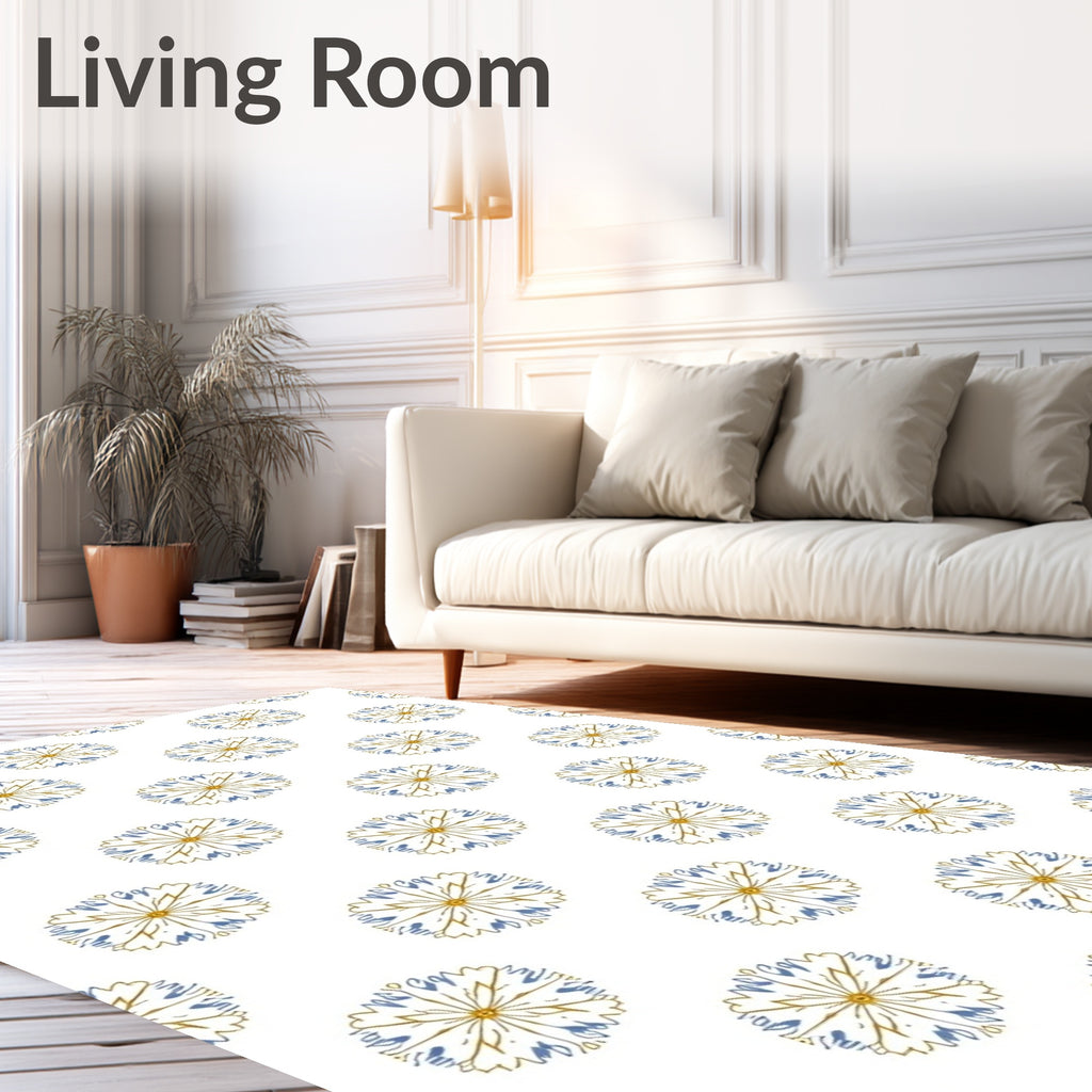 Golden Blue Dandelion Burst Repeat Rug