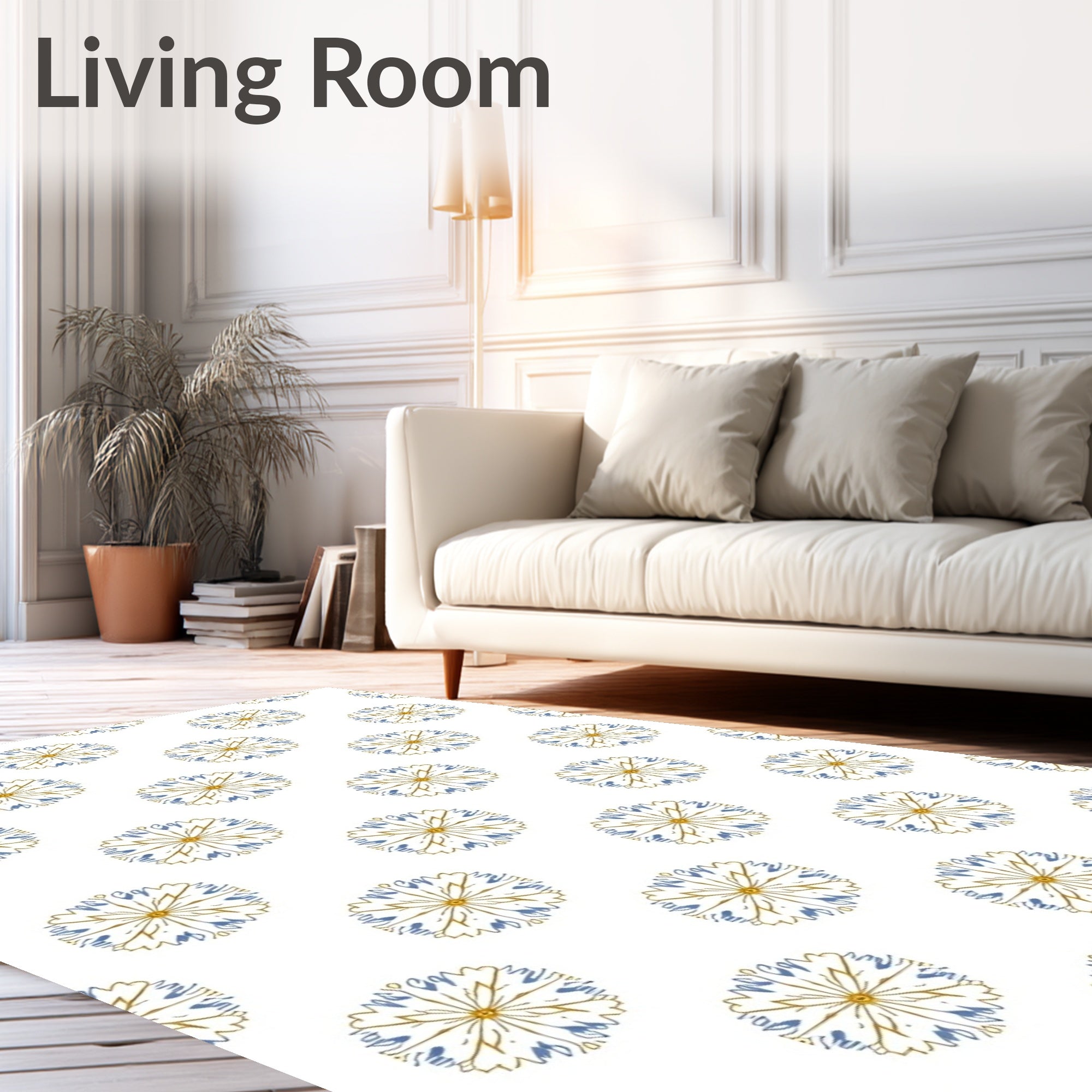 Golden Blue Dandelion Burst Repeat Rug