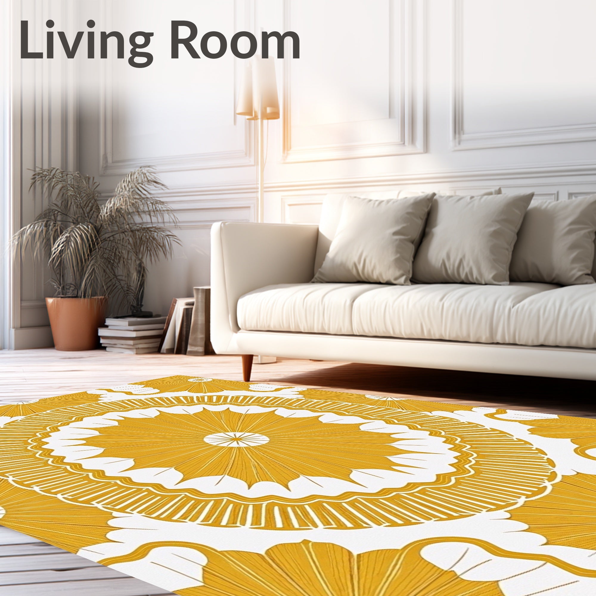 Golden Sunburst Mandala Pattern Rug
