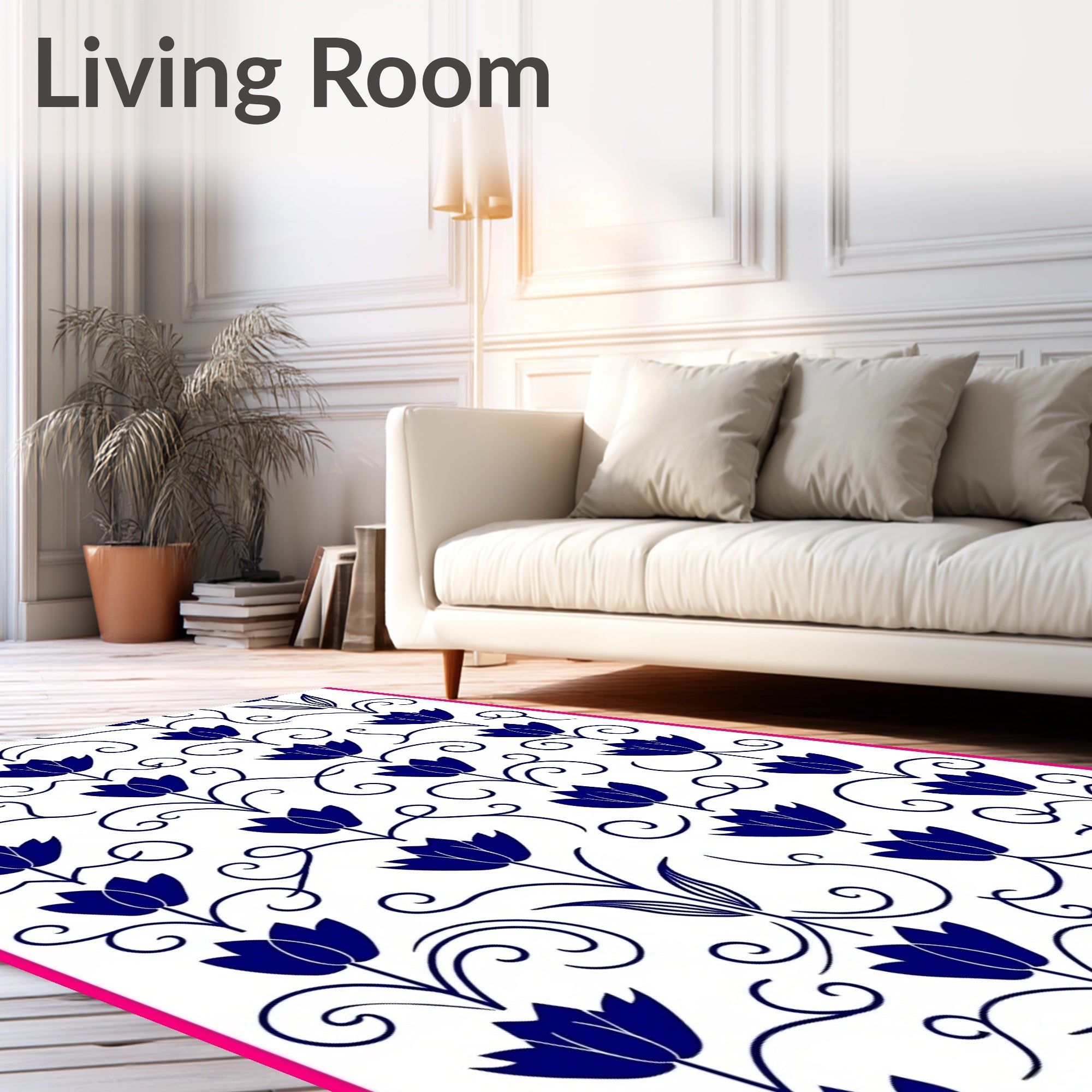 Navy Blue Floral Swirl Vine Rug