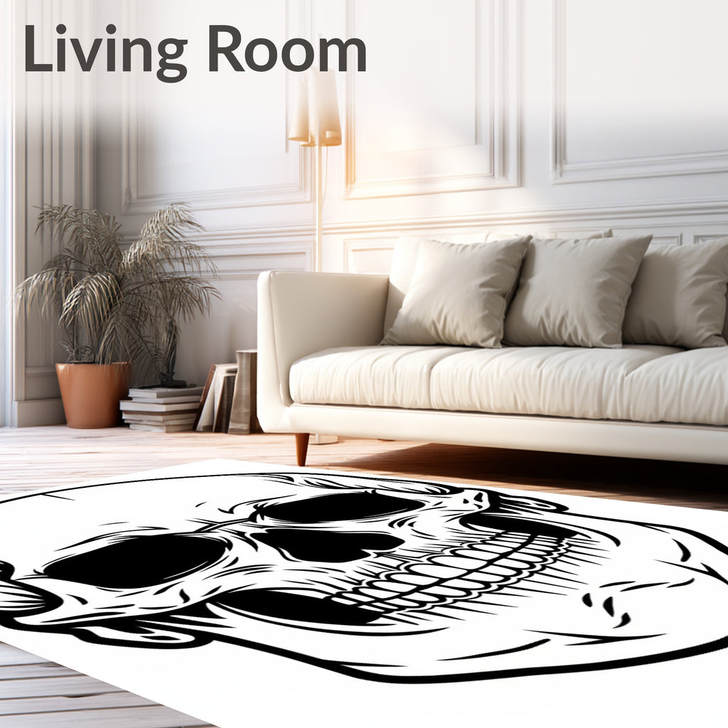 Bold Black White Skull Art Rug